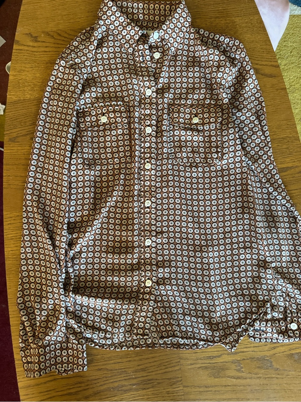 LOFT Brown and White Geometric Button-Down Shirt